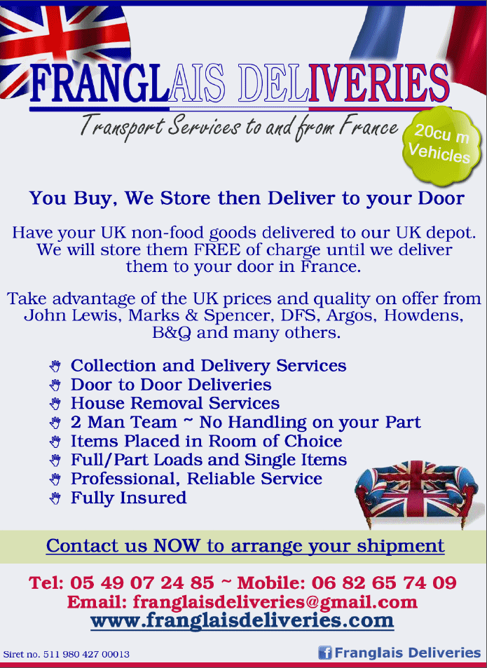 You Buy, We Store then deliver to your Door. Have your UK non-food goods delivered to our UK depot. We will store them FREE of charge until we deliver them to your door in France.